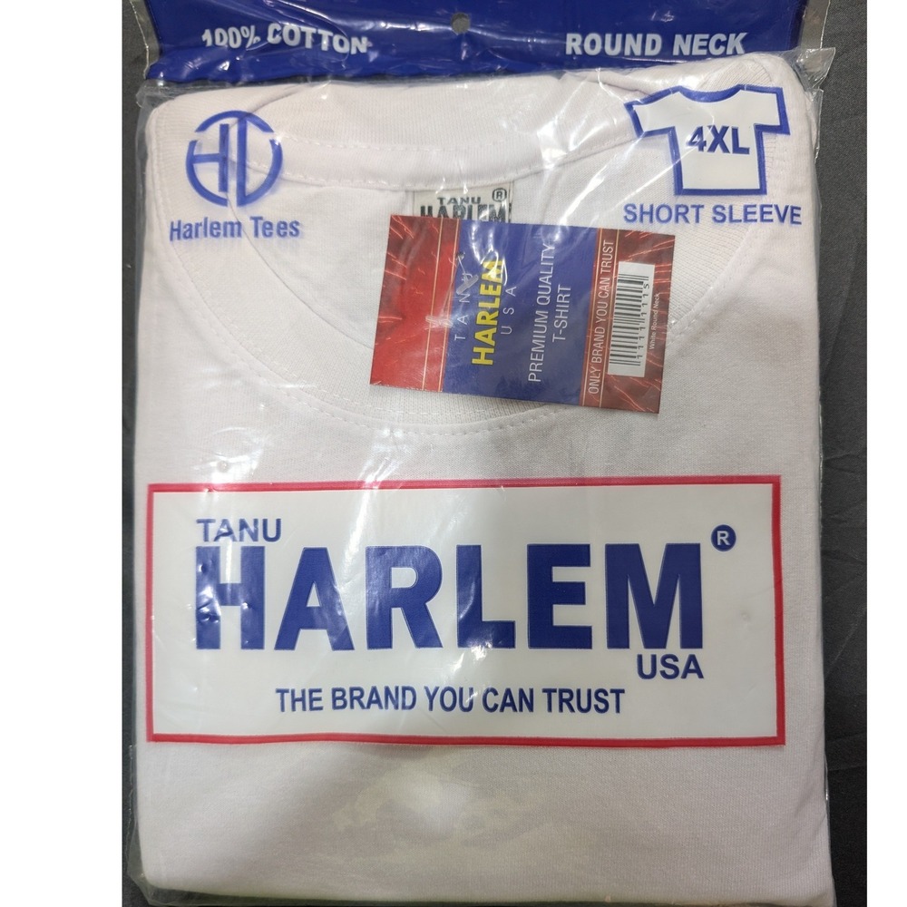 Tanu Harlem USA Mens 4XL White Premium Cotton Short Sleeve T-Shirt Round Neck